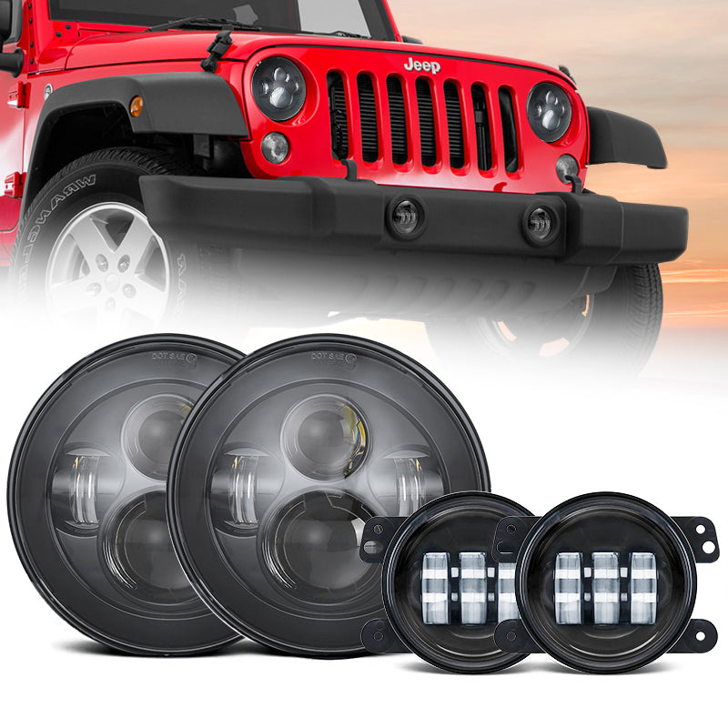 60W 7" Round CREE LED Projector Headlights & 4'' 30W Cree Power Fog Lamps - LED Factory Mart