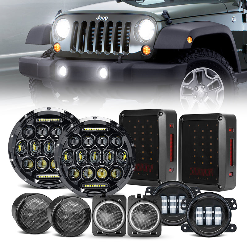 Jeep 7" Headlights, 4" Fog Lamps, Front Turn Signals, Fender Turn Signals & Taillights