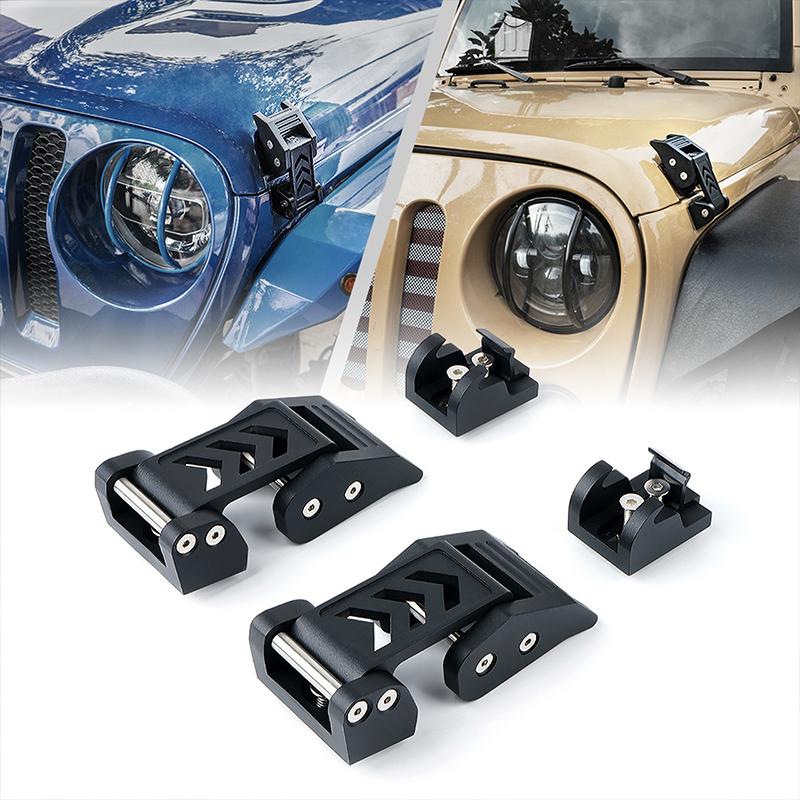 Black Aluminum Jeep Hood Latch Kit for 2007-2018 Jeep Wrangler JK & 2018-Later Jeep Wrangler JL