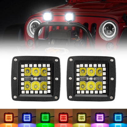 3" 18W CREE LED Work Light bars Prebuit with RGB halo ring Spot beam for Off-road Truck Car ATV SUV Jeep Boat 4WD ATV Auxiliary Driving Lamp - LED Factory Mart