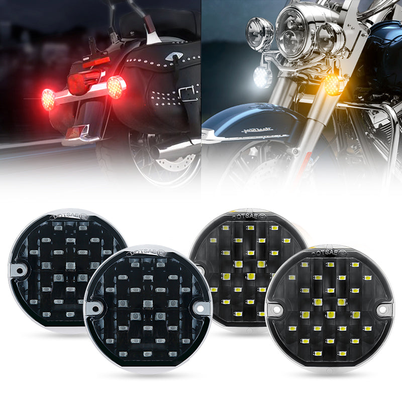 3 1/4" LED Front Turn Signal Lights & Red Emark DOT Rear LED Turn Signals For Softail Classic FLSTC And Touring Models
