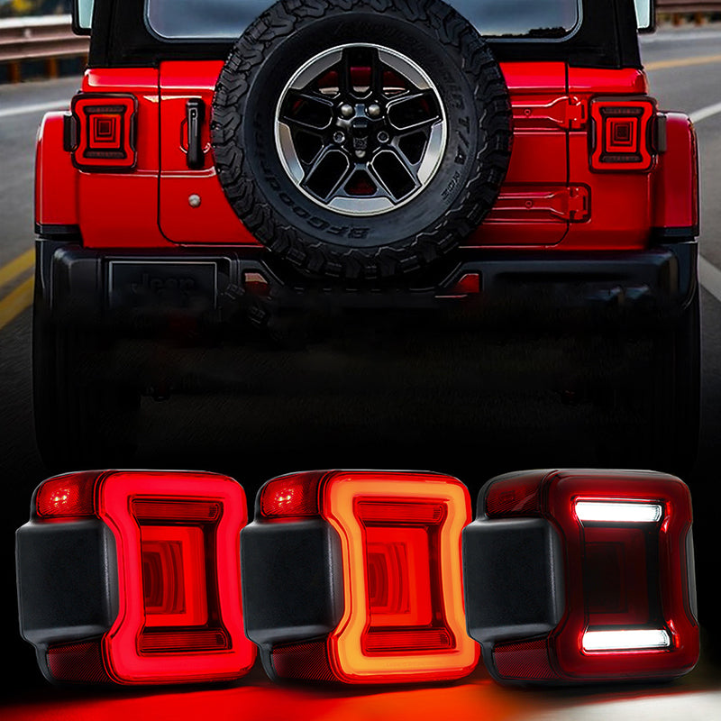 Brilliant LED Taillights with Red Lens For 2018-Later Jeep Wrangler JL JLU