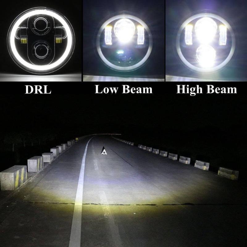 5 3/4 LED Headlight With DRL White Halo Angel Eyes