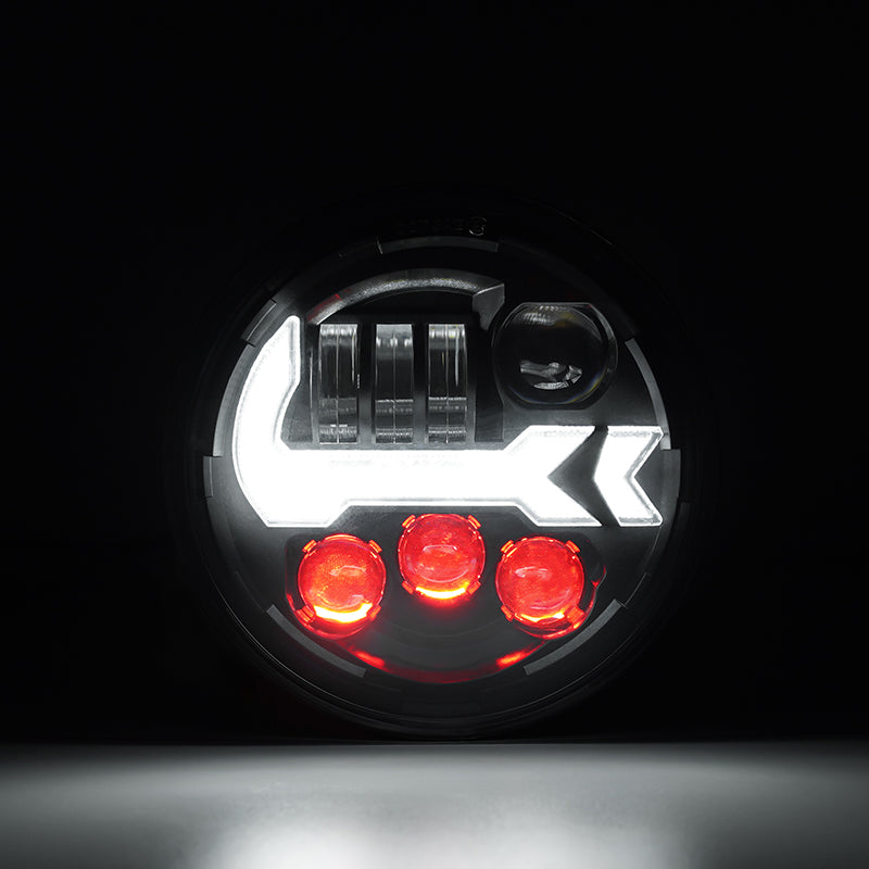 5.75" Harley LED Headlight With DRL & Turn Signals & Red Mood Lights 