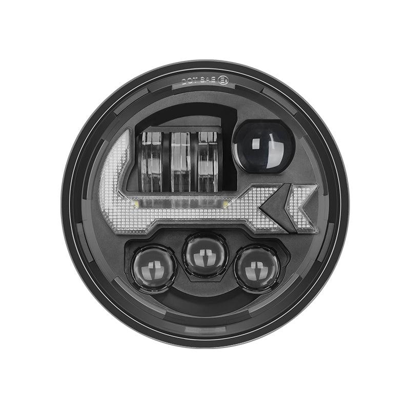 5.75" Harley LED Headlight With DRL & Turn Signals & Red Mood Lights 