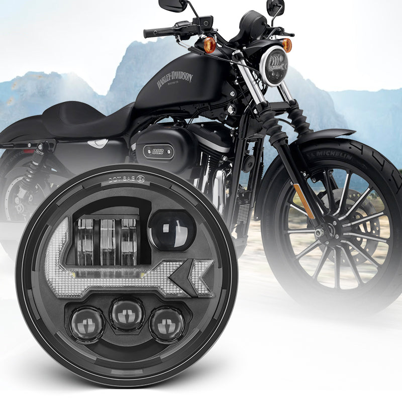 5.75" Harley LED Headlight With DRL & Turn Signals & Red Mood Lights 