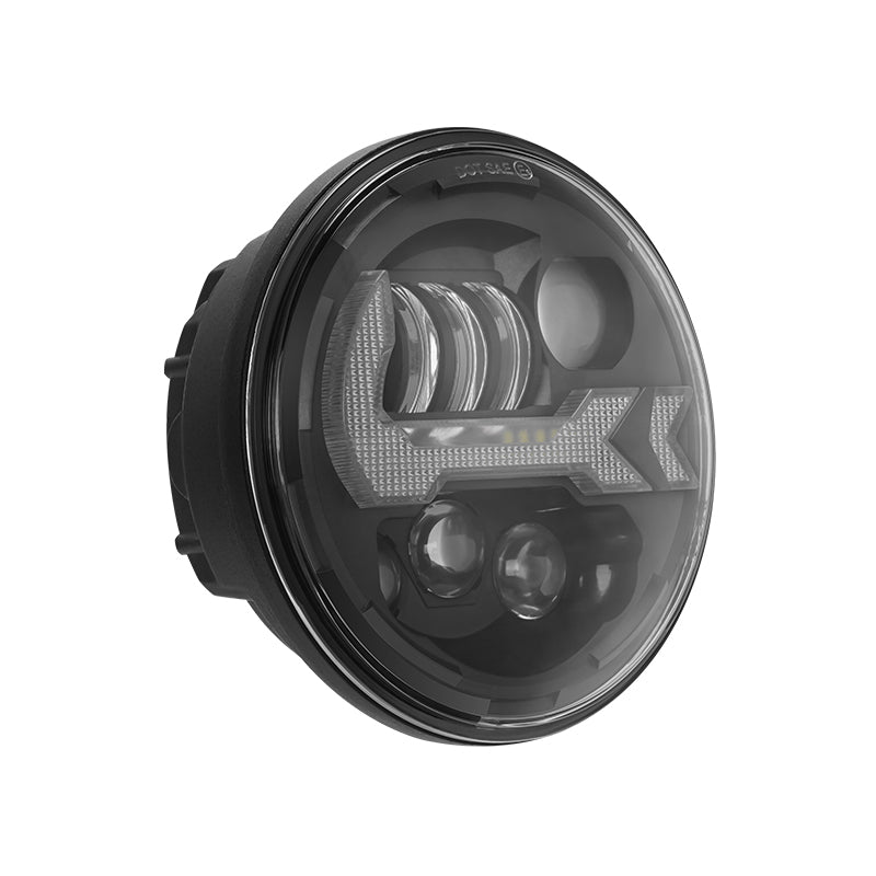 5.75" Harley LED Headlight With DRL & Turn Signals & Red Mood Lights 