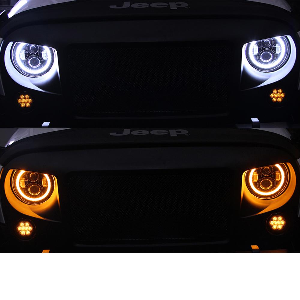 7 inch 80W Jeep Headlights With Angel Eyes & 4'' 30W Cree LED Halo Fog Light - LED Factory Mart