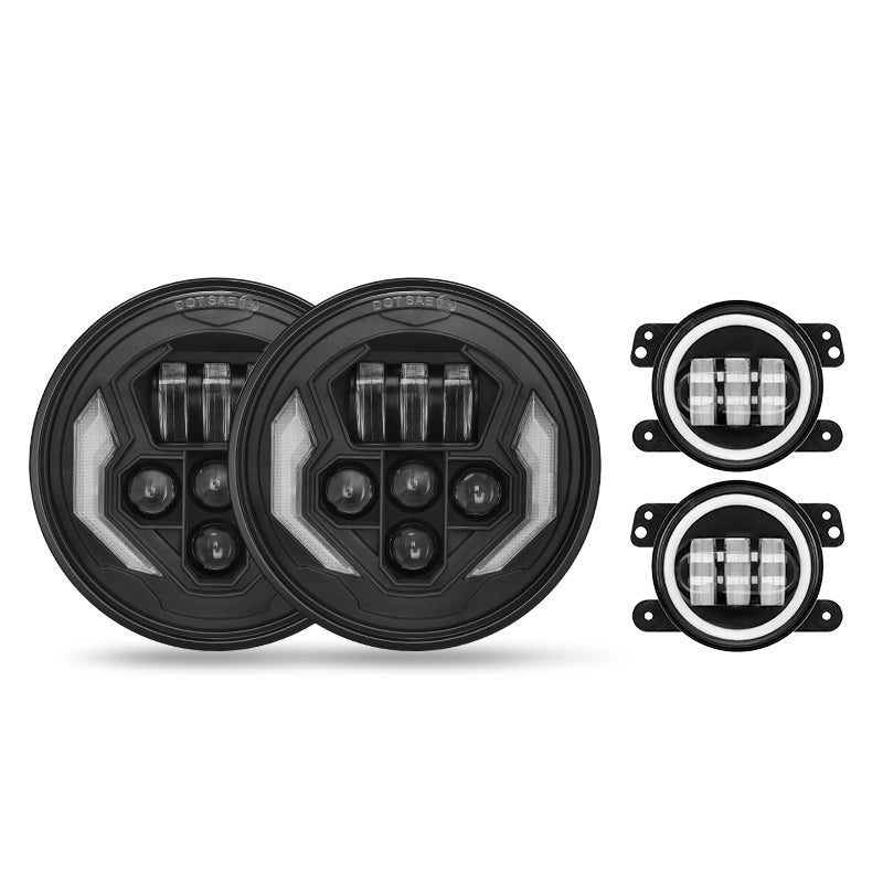 7" LED Lights Round LED Headlights With Turn Signals & Fog Lights for Jeep Wrangler JK