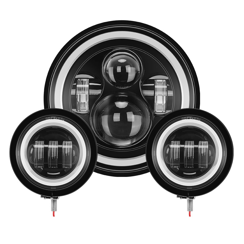  RGB LED Projector Headlight + 4.5" Fog Lights For Harley