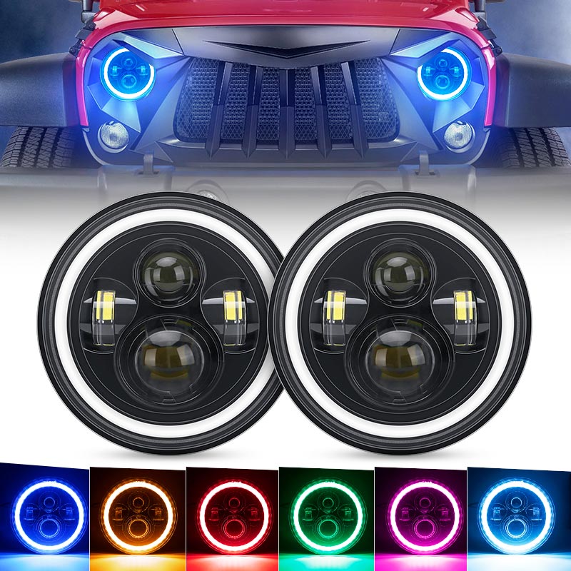 7 Inch LED RGB Headlight With Halo DRL + 9" Headlight Bracket + LED Halo Fog Light for 2018+ Jeep Wrangler JL And Jeep Gladiator JT