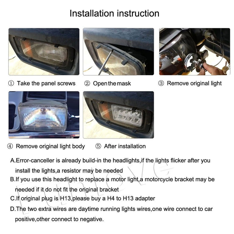 4X6 Inch LED Headlights Replacement High/Low Beam for GMC Ford Trucks - LED Factory Mart