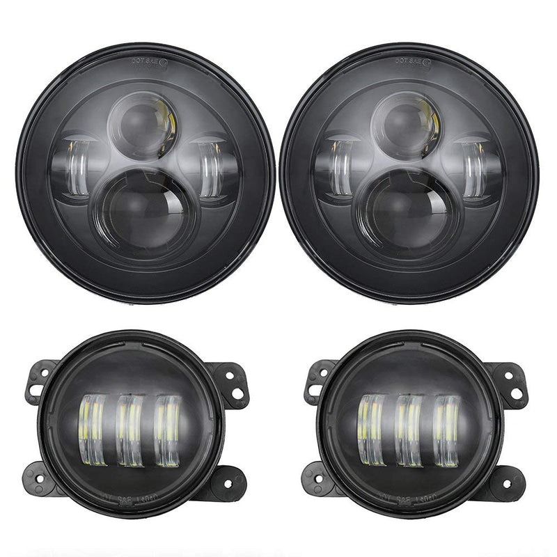 60W 7" Round CREE LED Projector Headlights & 4'' 30W Cree Power Fog Lamps - LED Factory Mart