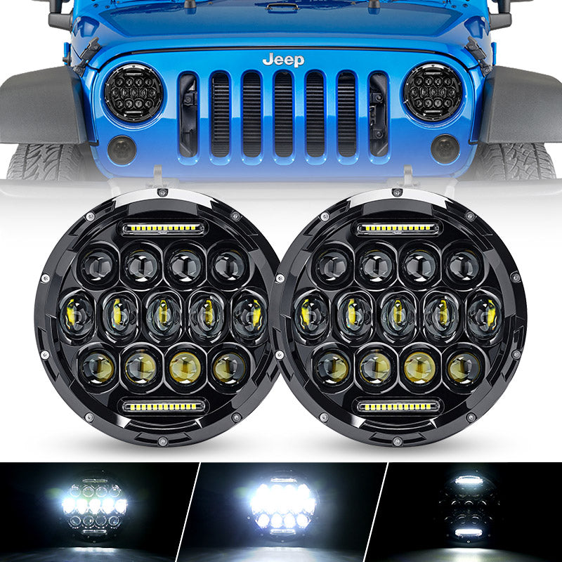 Honey Comb 7" 75W Cree LED Headlight DRL Hi/Lo Beam For 1997+ Jeep Wrangler JK/TJ/CJ/LJ/JL & Gladiator JT