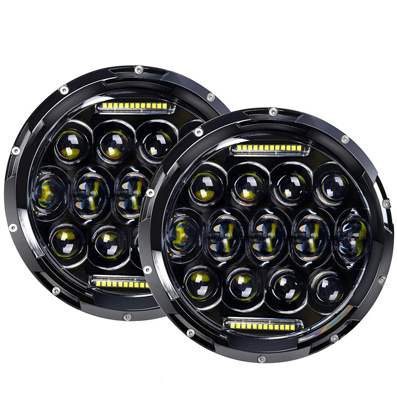 7" Round LED Headlight DRL with Smoked LED Reverse Brake Taillights - LED Factory Mart
