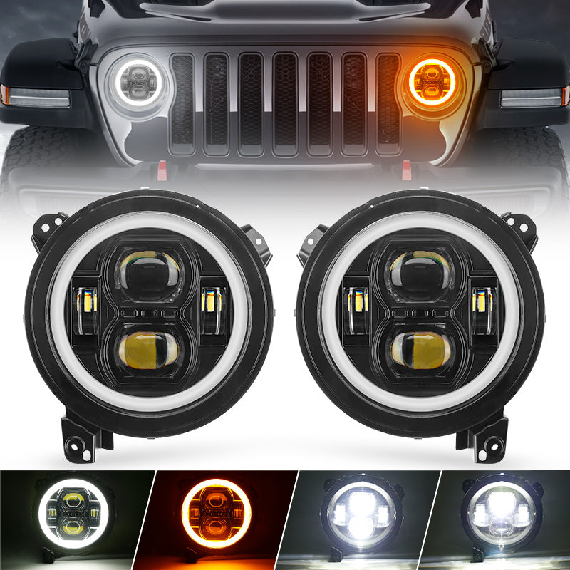 JT Mega Bundle - 9" LED Halo Headlights with Turn Signals, Fogs, Tail Lights For Jeep Gladiator JT