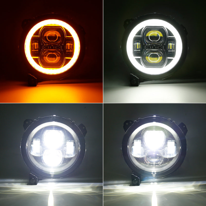 JL Mega Bundle - Faros delanteros LED Halo de 9 pulgadas con señales de giro, antiniebla, luces traseras, luces de freno para Jeep Wrangler JL