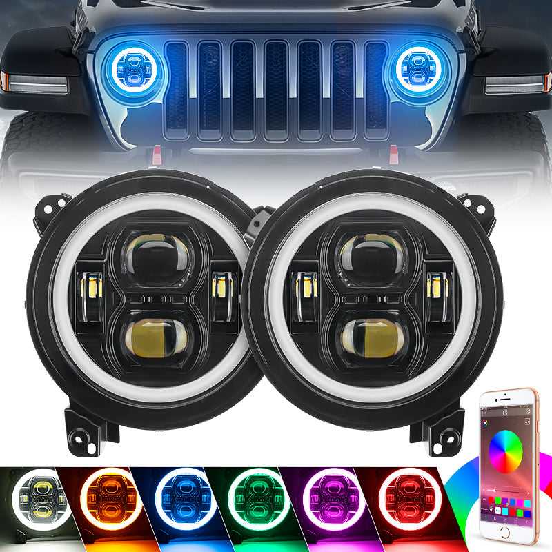 JT Mega Bundle - 9" LED RGB Halo Headlights, RGB Fogs, Tail Lights For Jeep Gladiator JT