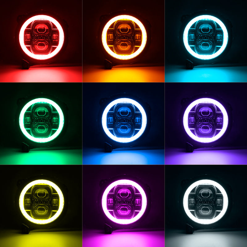 JL Mega Bundle - 9 Inch LED RGB Halo Headlights, RGB Fogs, Tail Lights, Brake Lights For Jeep Wrangler JL