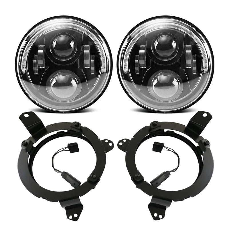 Brightest 120W LED Halo Headlight & 9'' Headlight Bracket Ring & 4" LED Fog Light For 2018+ Jeep Wrangler JL And Jeep Gladiator JT