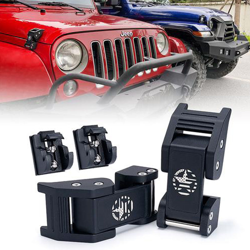 Black Aluminum Hood Latch Kit with Star for 2007-2018 Jeep Wrangler JK & 2018-2020 Jeep Wrangler JL