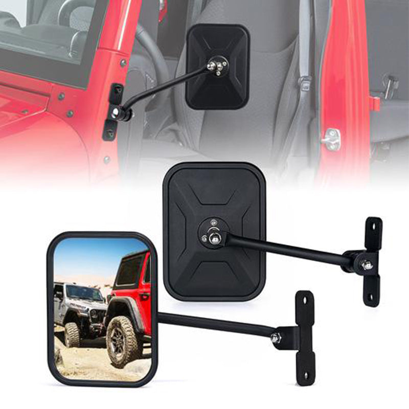 Black Aluminum Side Mirrors for Doorless 2007-2018 Jeep Wrangler JK JKU