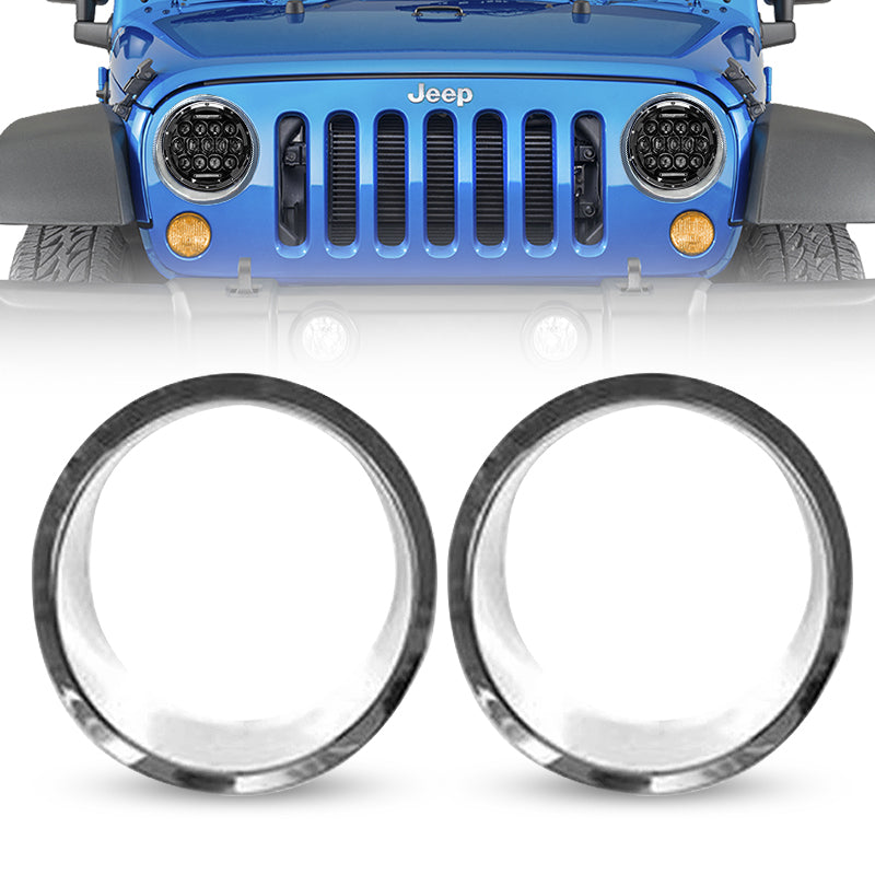 Chrome Front Bezel Cover For Headlight 07-18 Jeep Wrangler JK