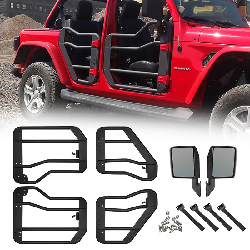 Crossbar Style Tube Doors with Side View Mirror for 2018+ Wrangler JL 4 Door