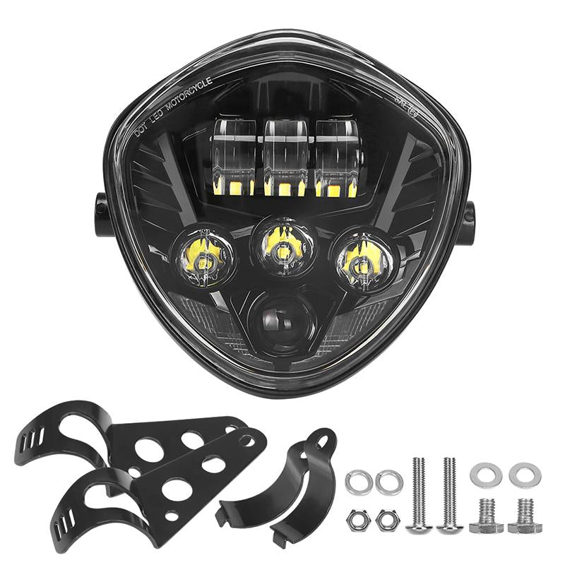 Black/Chrome Universal LED Headlight with White & Red DRL + Bracket for  Harley Victory Honda Kawasaki Suzuki Yamaha