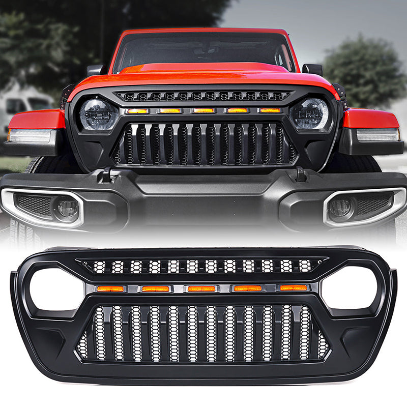 Grille with Amber LED Lights for 2018+Jeep JL & Gladiator JT