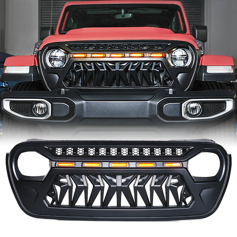 Grille with Amber LED Lights for 2018+Jeep JL & Gladiator JT