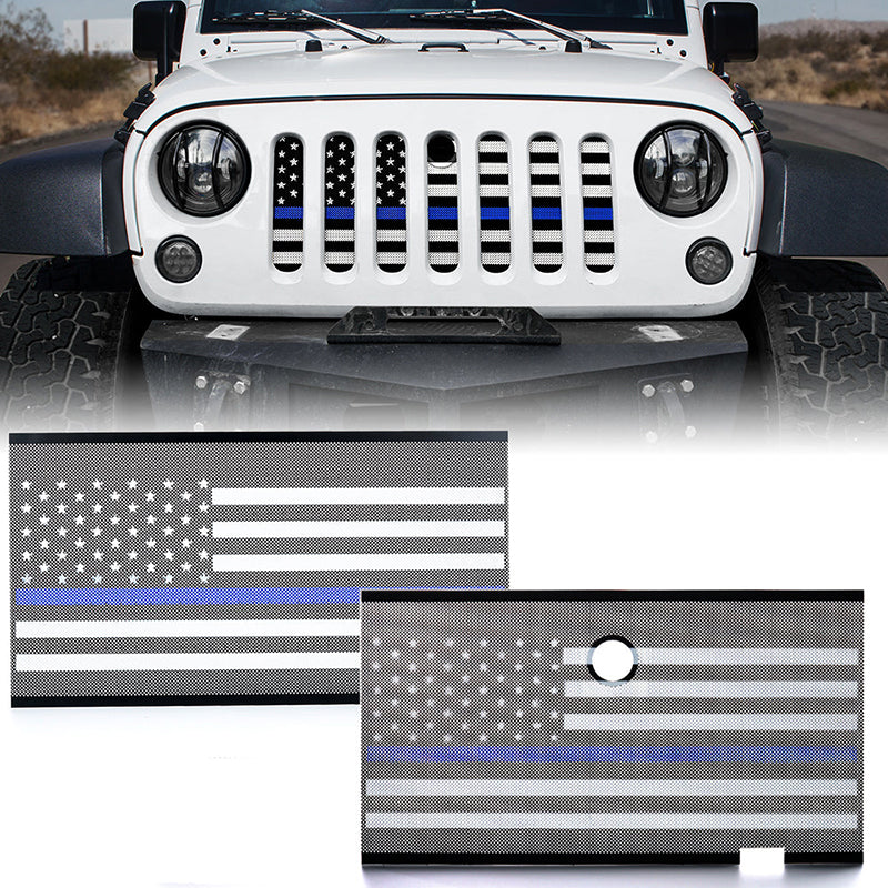 Mesh Grille Insert with Law Enforcement Blue Stripe For 2007-2018 Jeep Wrangler JK