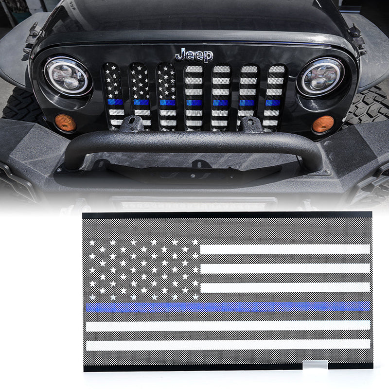 Mesh Grille Insert with Law Enforcement Blue Stripe For 2007-2018 Jeep Wrangler JK