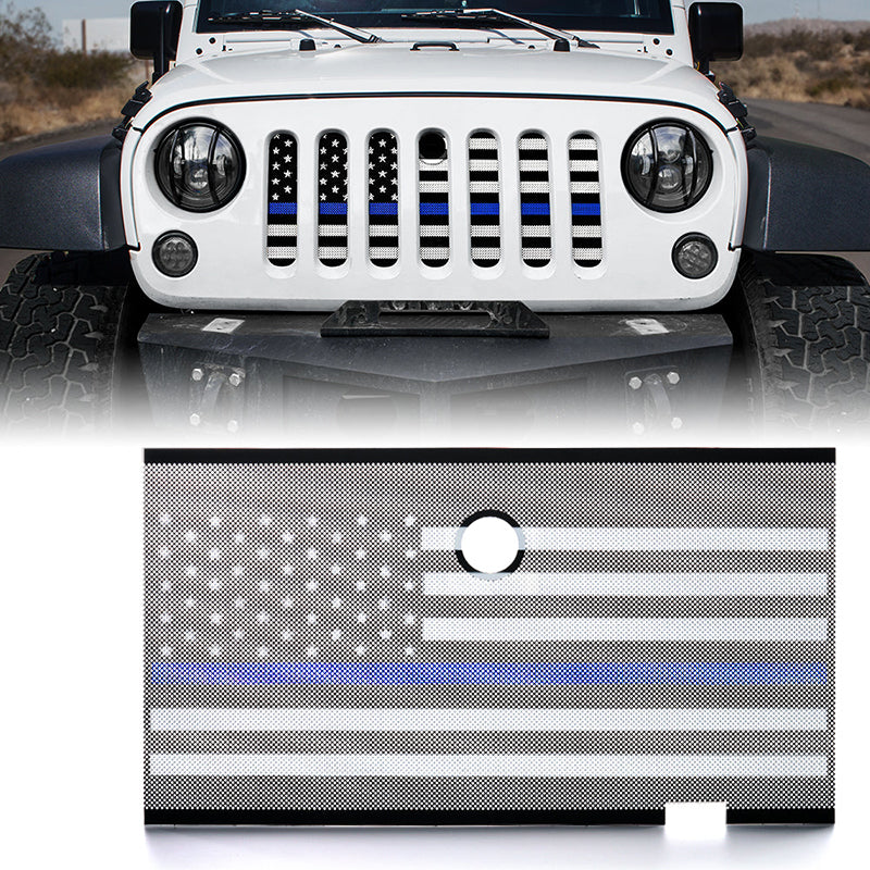 Mesh Grille Insert with Law Enforcement Blue Stripe For 2007-2018 Jeep Wrangler JK