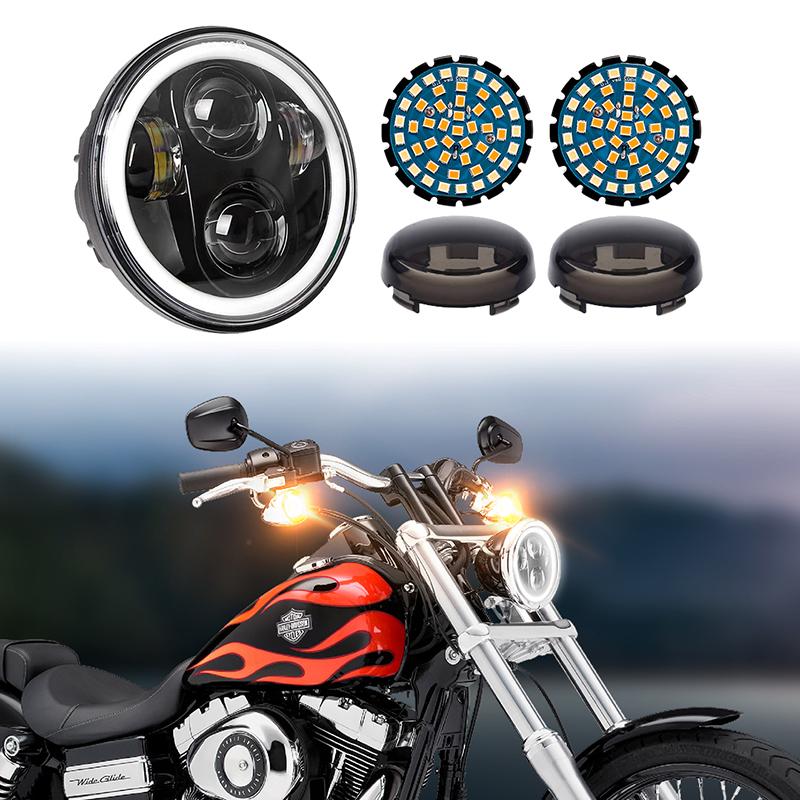 Harley 5.75 LED Halo Headlight + Turn Signals + Cover
