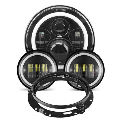 Harley 7 Inch Halo LED Headlight & Passing Lights & Bracket 