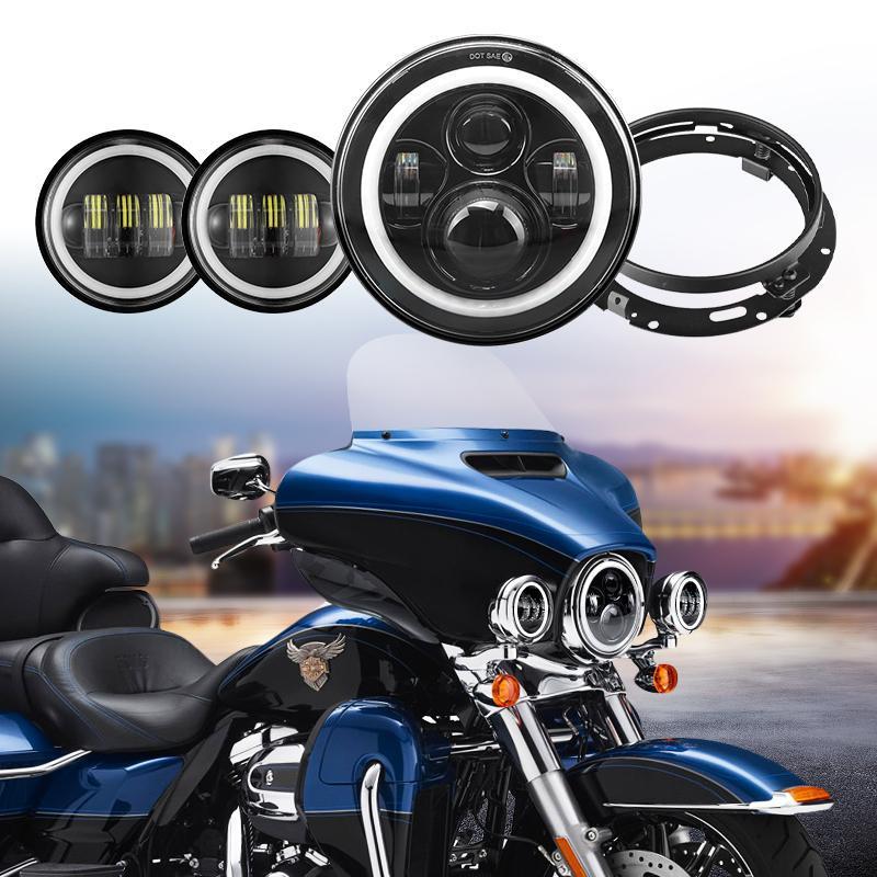 Harley 7 Inch Halo LED Headlight & Passing Lights & Bracket 