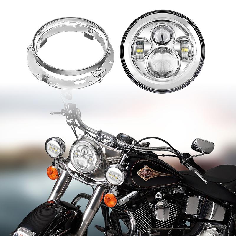 Harley LED Headlight with Mounting Bracket Ring 