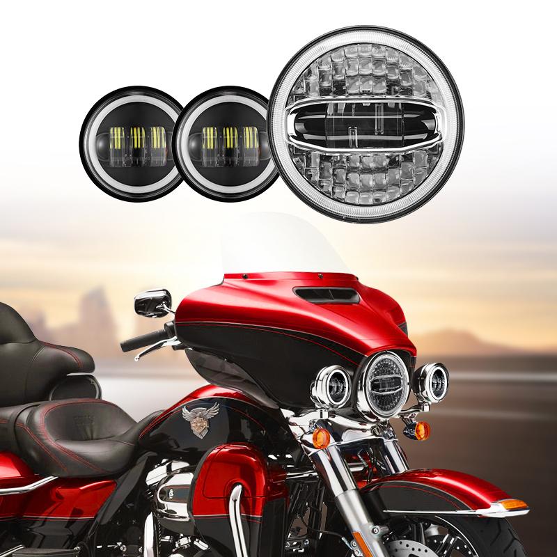 Harley LED Headlight With Halo DRL + Passing Lights 