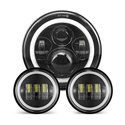Indian Motorcycle 7 Inch LED Headlights with White Halo and Turn Signal Lights + 4.5 Inch LED Halo Fog Lights