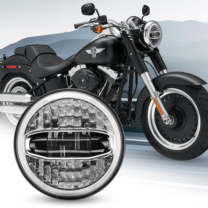 Harley LED Motorcycle Headlight With Blue White Halo DRL