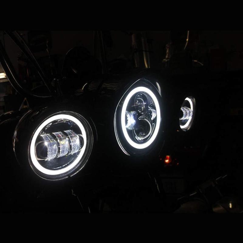 Indian Motorcycle 7 Inch LED Headlights with White Halo and Turn Signal Lights + 4.5 Inch LED Halo Fog Lights