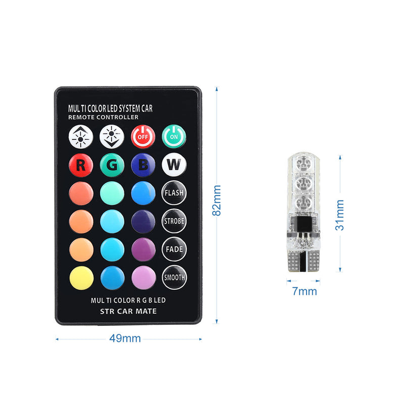 T10 6SMD 5050 RGB LED Car Interior Light Bulbs w/Remote Control