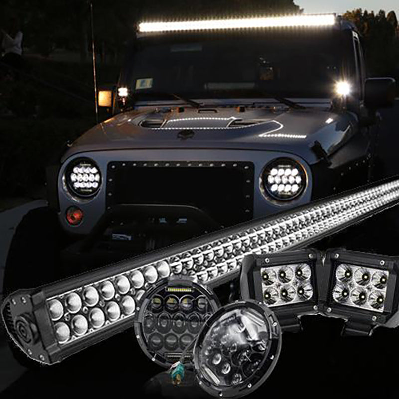 Jeep JK 52 Light Bar and LED Headlights and 2 Pods and Bracket