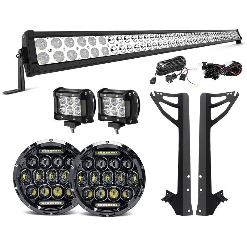 Jeep JK - All in Package 52'' Light Bar & LED CREE Headlights & 2 Pods and All Bracket