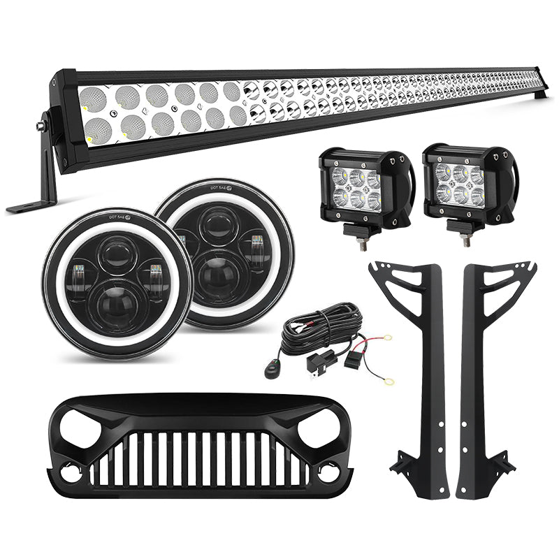 Jeep JK - Mega Bundle, Halo Headlights, Light Bar, Pod, Vader Grille