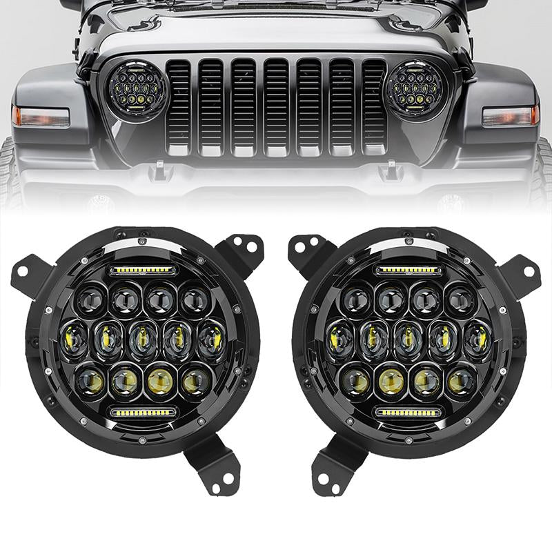 75W CREE LED Headlight DRL Hi/Lo Beam+9" headlight bracket