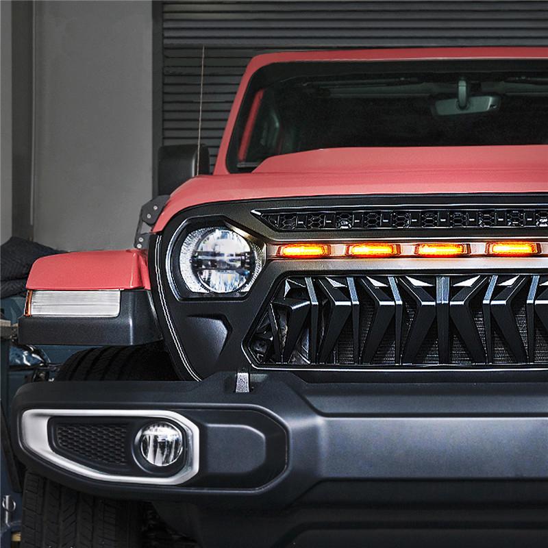 Jeep Wrangler JL JT Black Shark Grille with Amber LED Running Lights