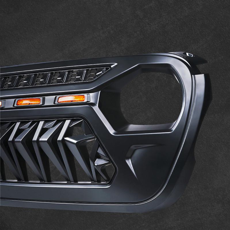 Jeep Wrangler JL JT Black Shark Grille with Amber LED Running Lights