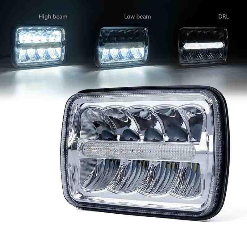 Square LED Headlight 7x6 5x7 Chrome Reflector Sealed Beam Replacement